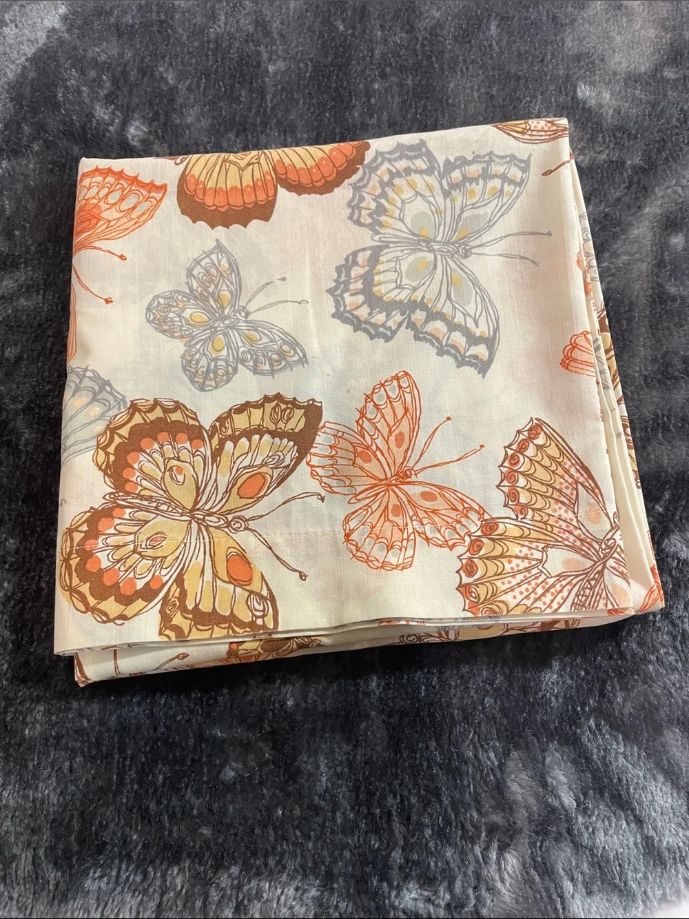 Vintage Burlington Butterfly Print Pillowcases with Orange and Gray Butterflies